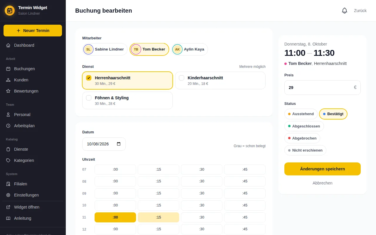 Buchung bearbeiten mit Uhrzeit-Raster
