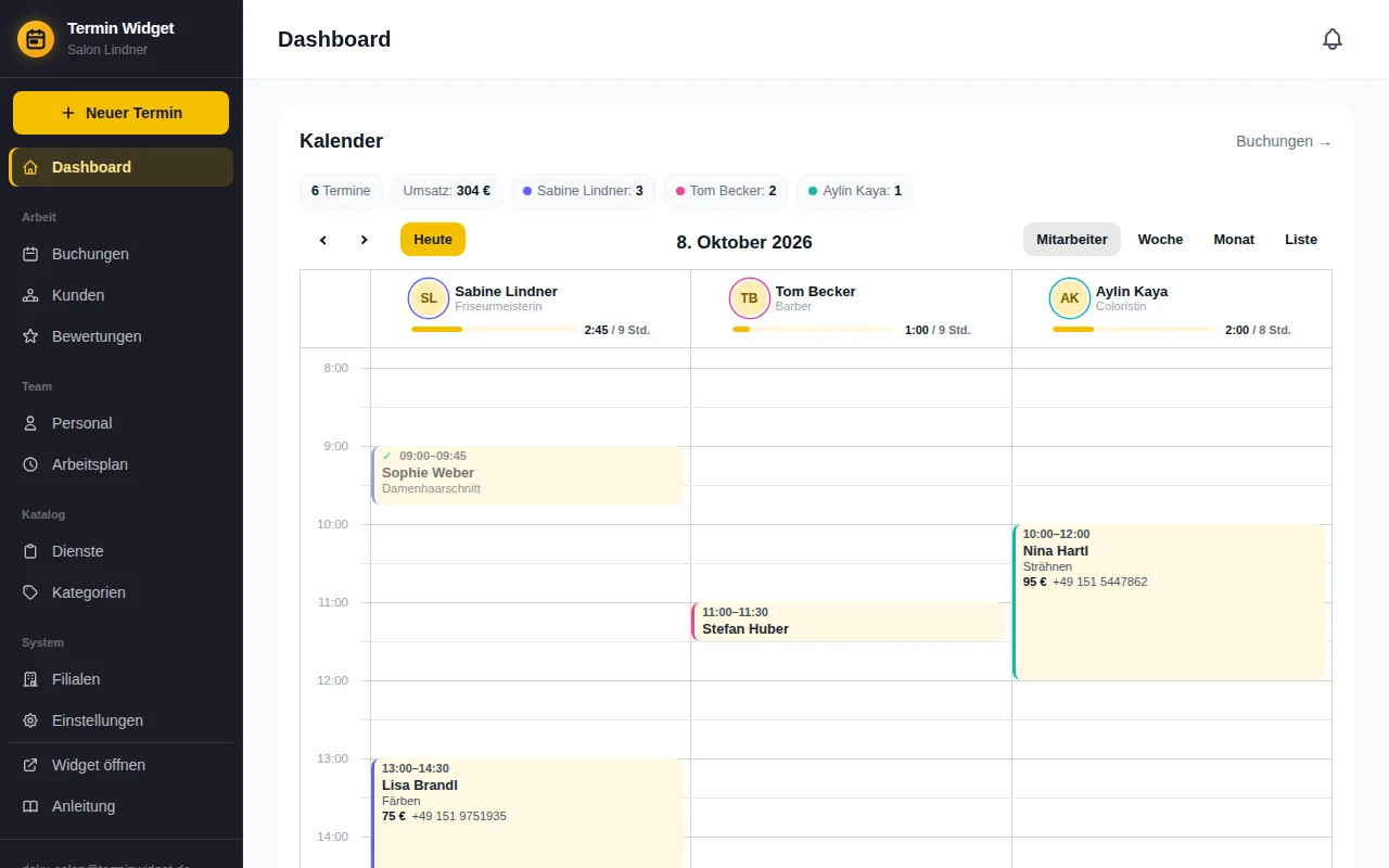 Verwaltung von Termin Widget mit Tageskalender