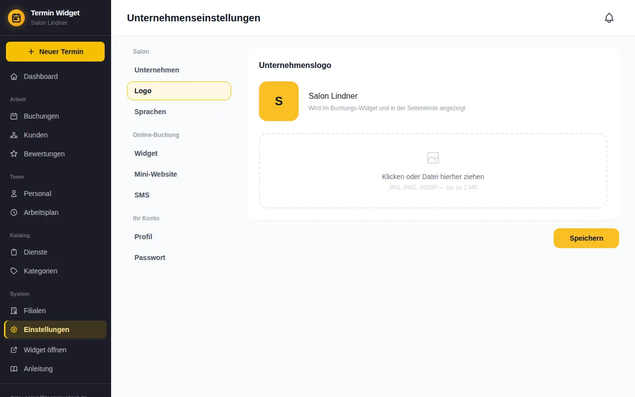 Logo hochladen in den Einstellungen