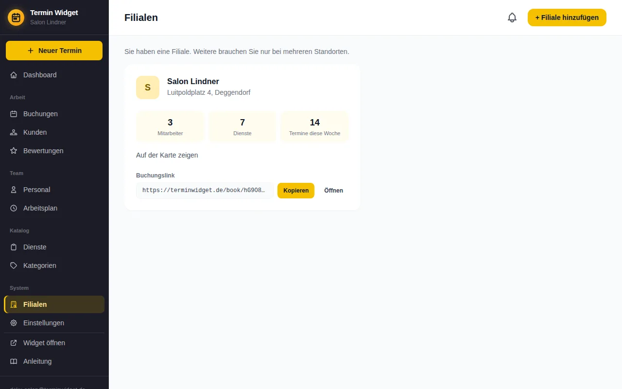 Filialen-Übersicht mit Buchungslink