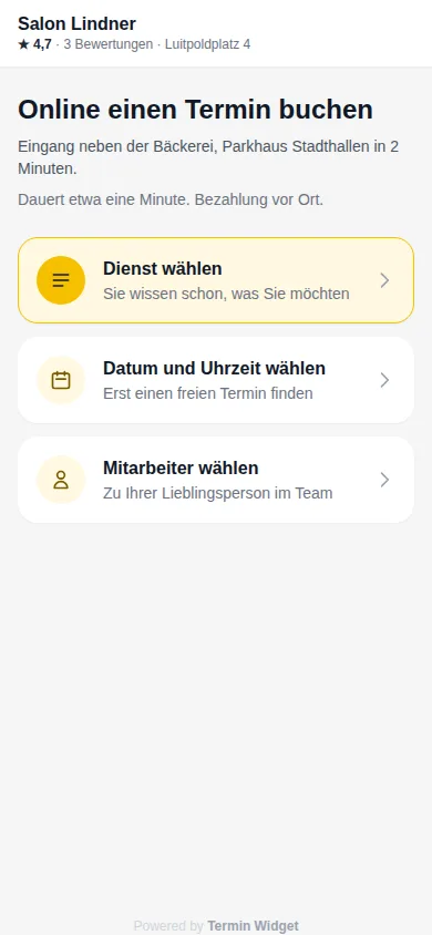Startseite der Online-Buchung mit drei Wegen