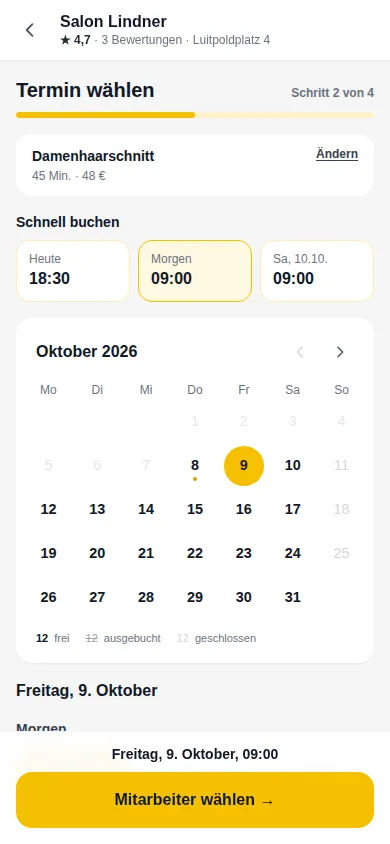 Kalender mit freien und ausgebuchten Tagen